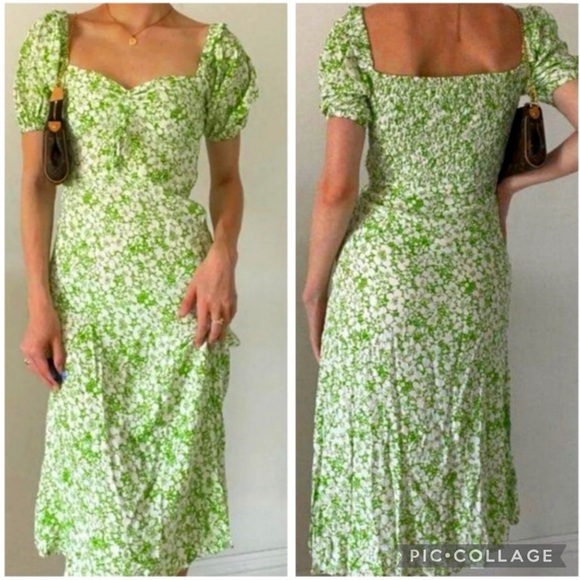 Faithfull the Brand “Juniper” Green and White Floral Midi Dress - Picture 2 of 6